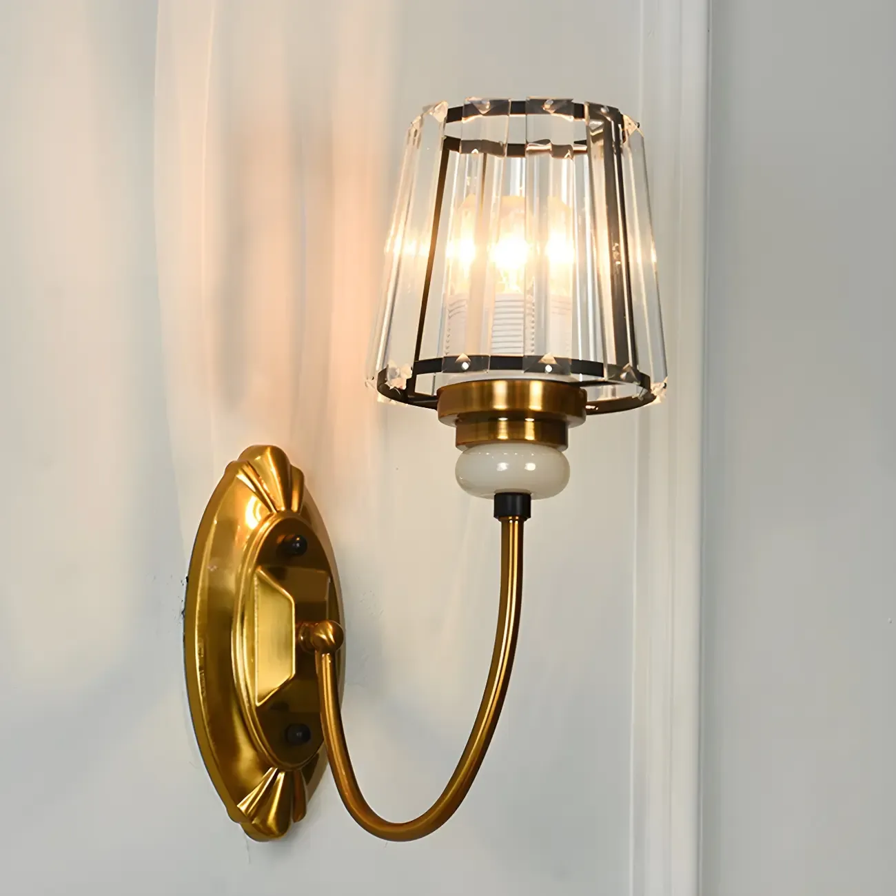 Elegant Brass Wall Sconce with Crystal Shade Image - 5
