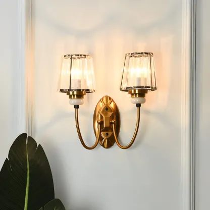 Elegant Brass Wall Sconce with Crystal Shade Image - 1