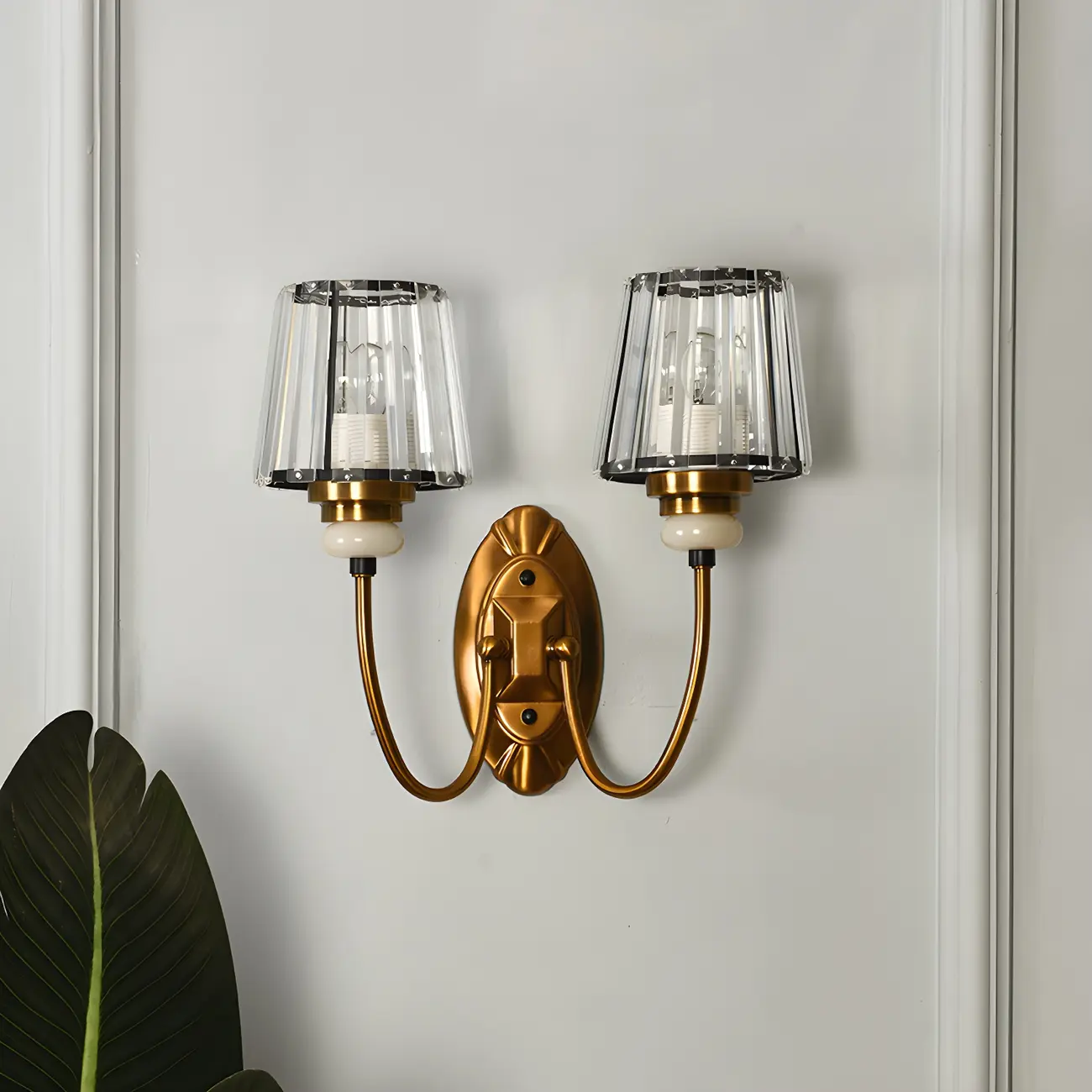 Elegant Brass Wall Sconce with Crystal Shade Image - 8 | homeyfad