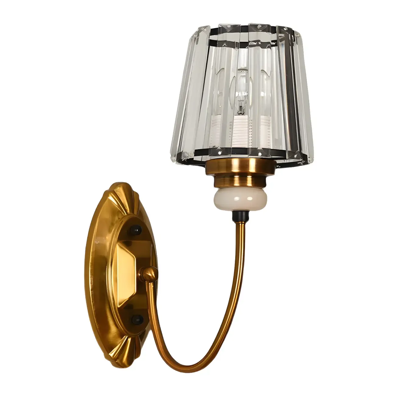 Elegant Brass Wall Sconce with Crystal Shade Image - 10