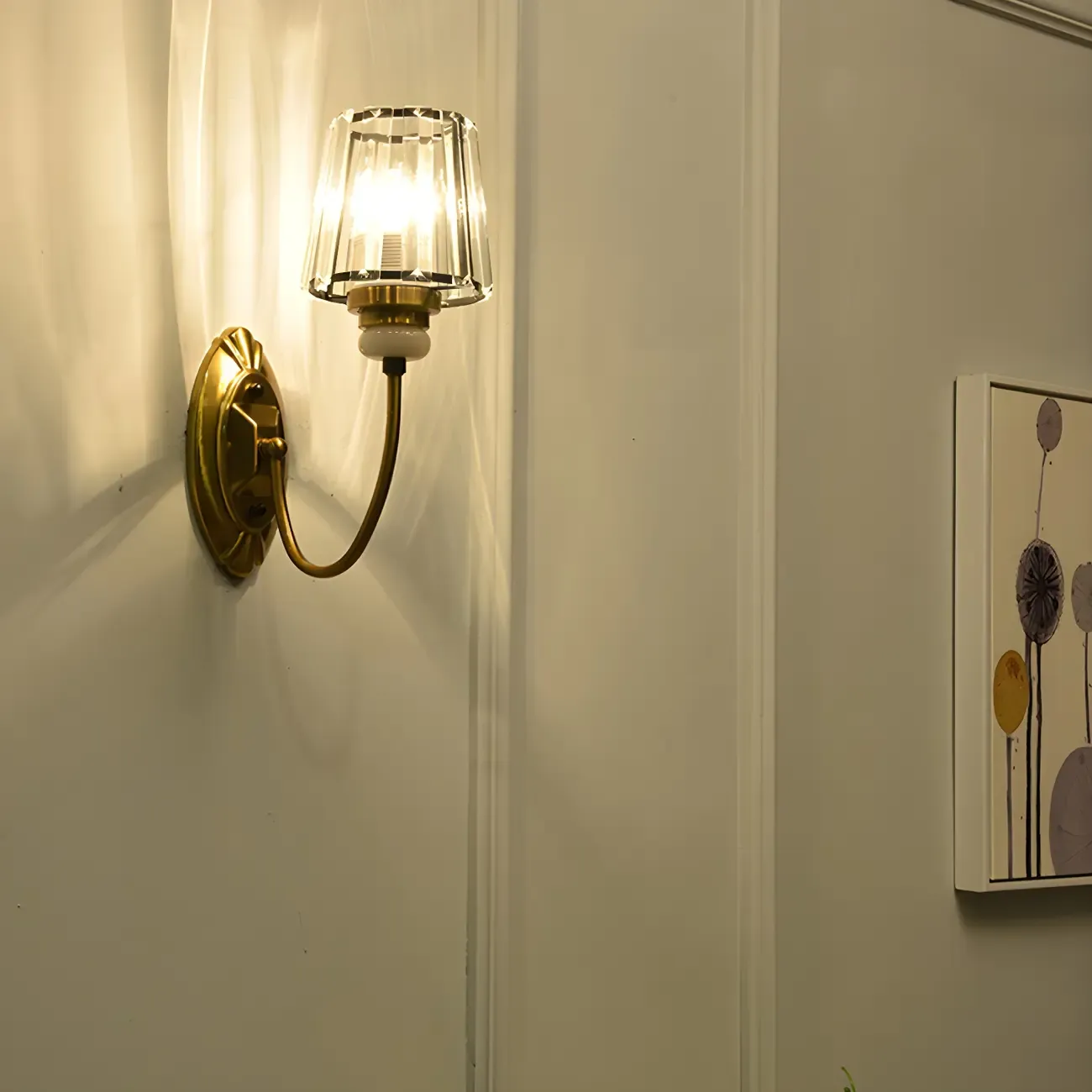 Elegant Brass Wall Sconce with Crystal Shade Image - 4