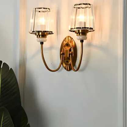 Elegant Brass Wall Sconce with Crystal Shade Image - 9