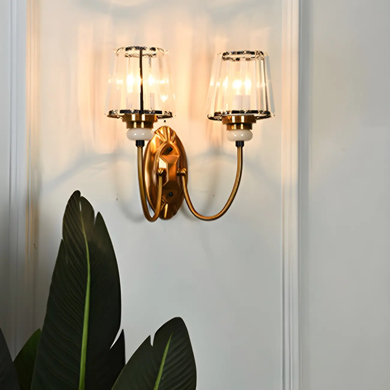 Elegant Brass Wall Sconce with Crystal Shade Image - 7 | homeyfad