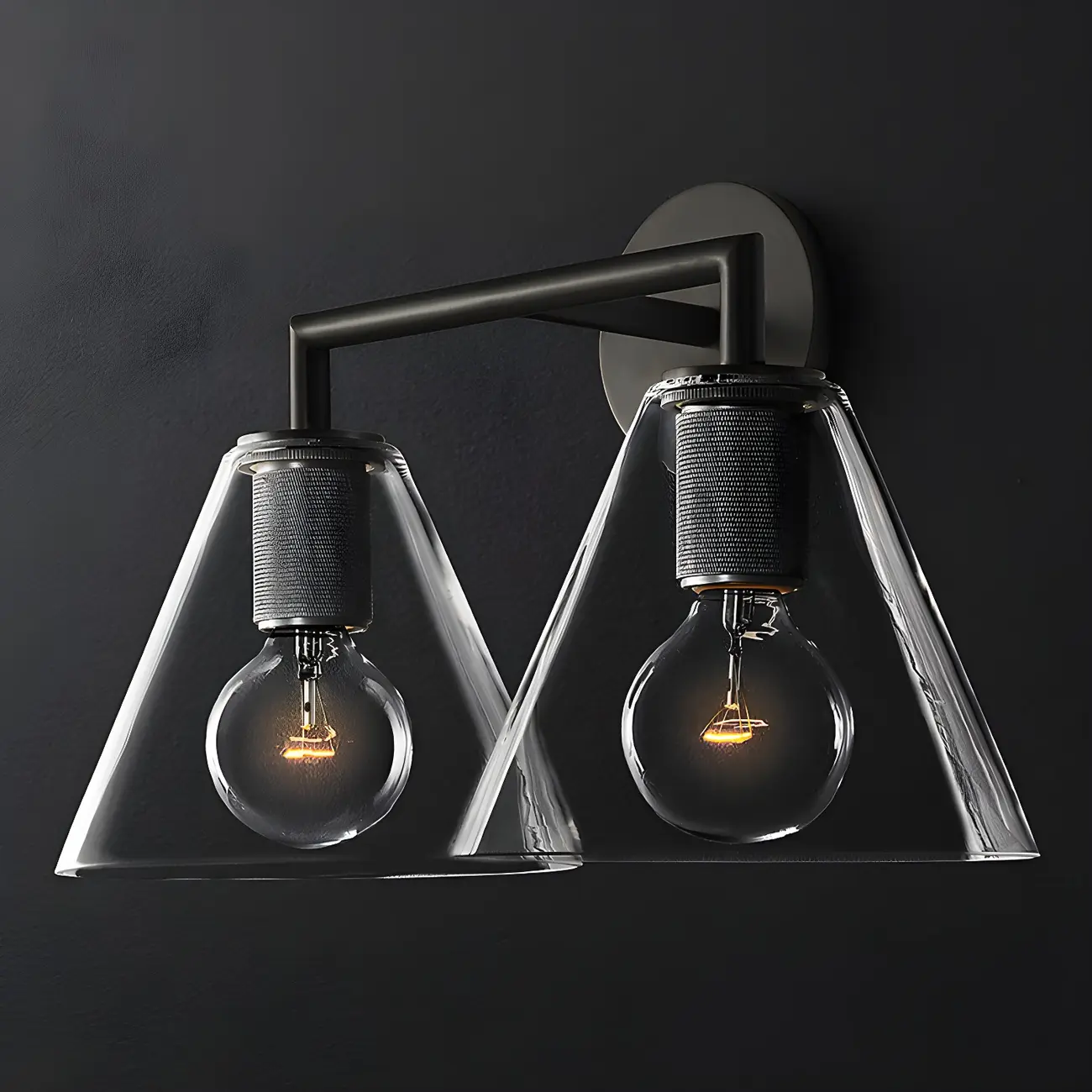 Industrial Cone Glass Wall Sconce with Brass/Black Finish  Image - 2 | homeyfad