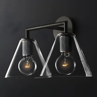 Industrial Cone Glass Wall Sconce with Brass/Black Finish  Image - 2