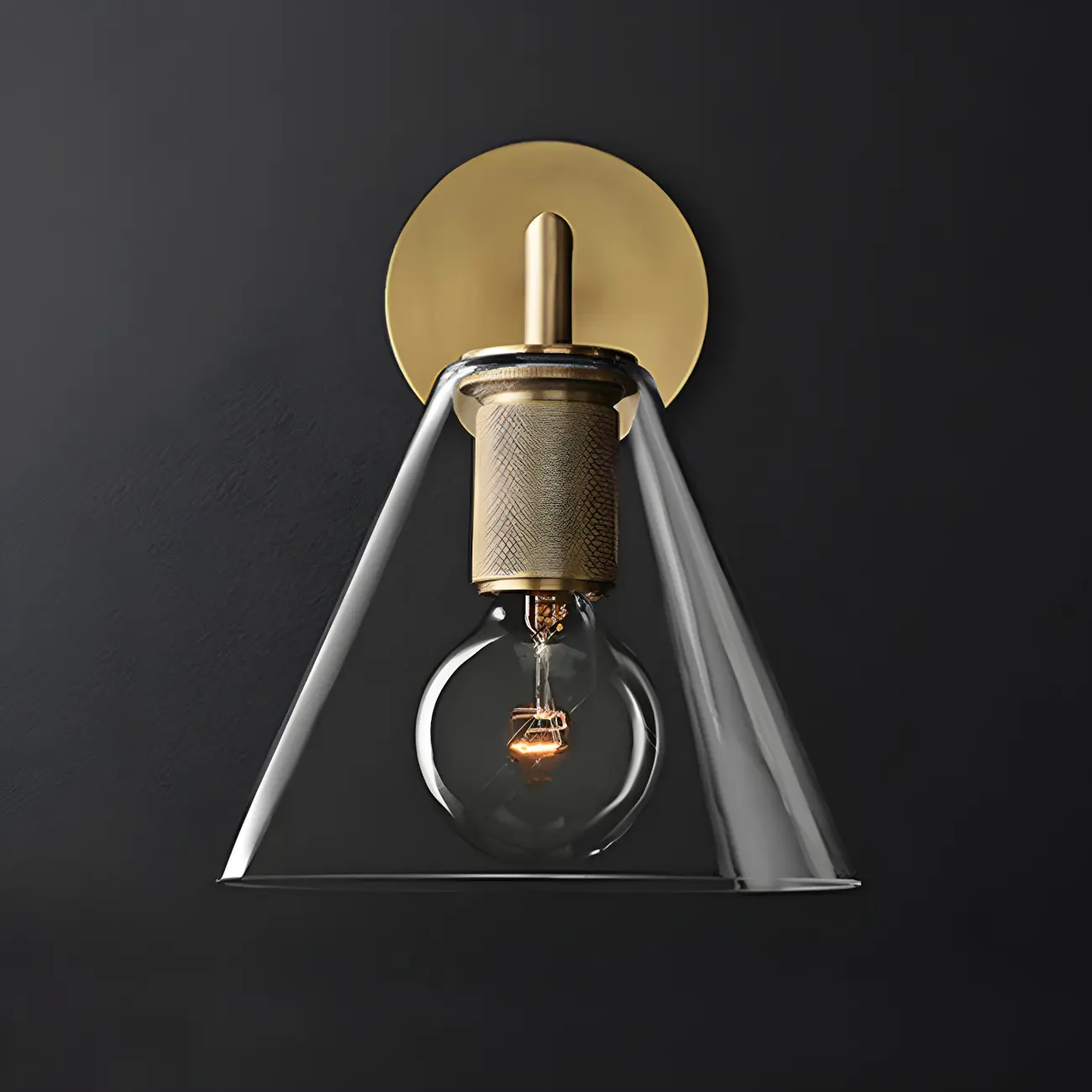 Industrial Cone Glass Wall Sconce with Brass/Black Finish  Image - 3 | homeyfad