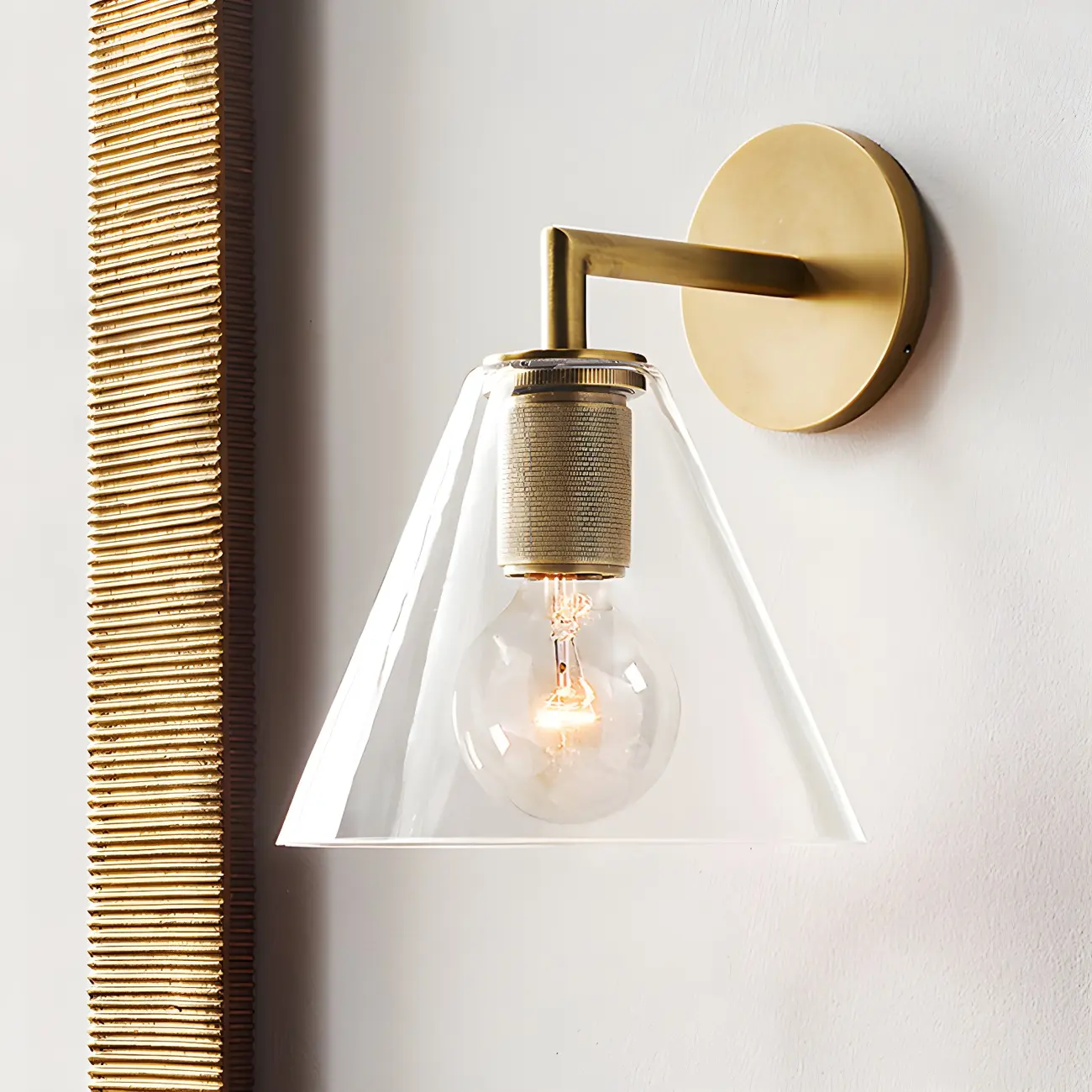 Industrial Cone Glass Wall Sconce with Brass/Black Finish  Image - 4 | homeyfad