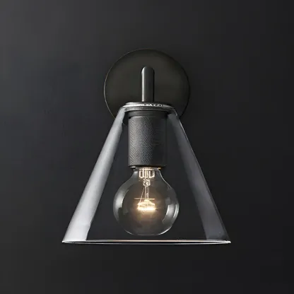 Industrial Cone Glass Wall Sconce with Brass/Black Finish  Image - 5