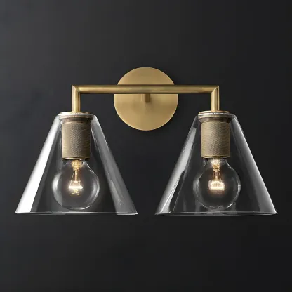 Industrial Cone Glass Wall Sconce with Brass/Black Finish  Image - 1