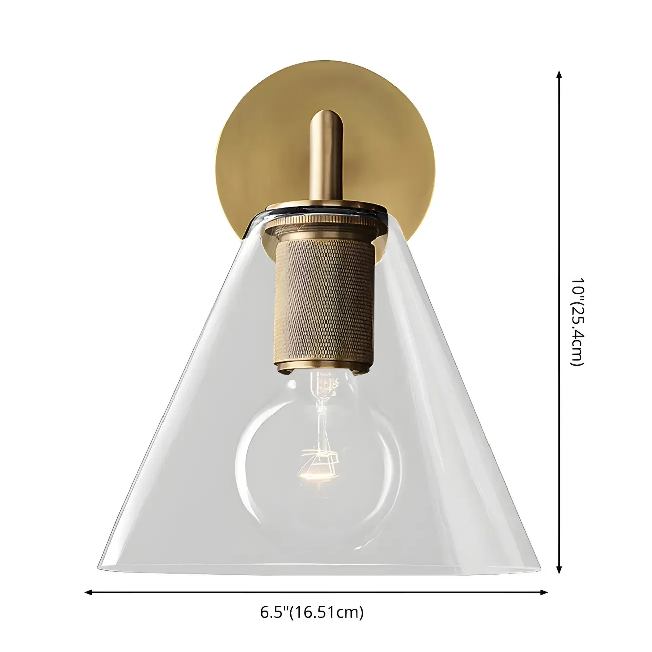 Industrial Cone Glass Wall Sconce with Brass/Black Finish  Image - 9