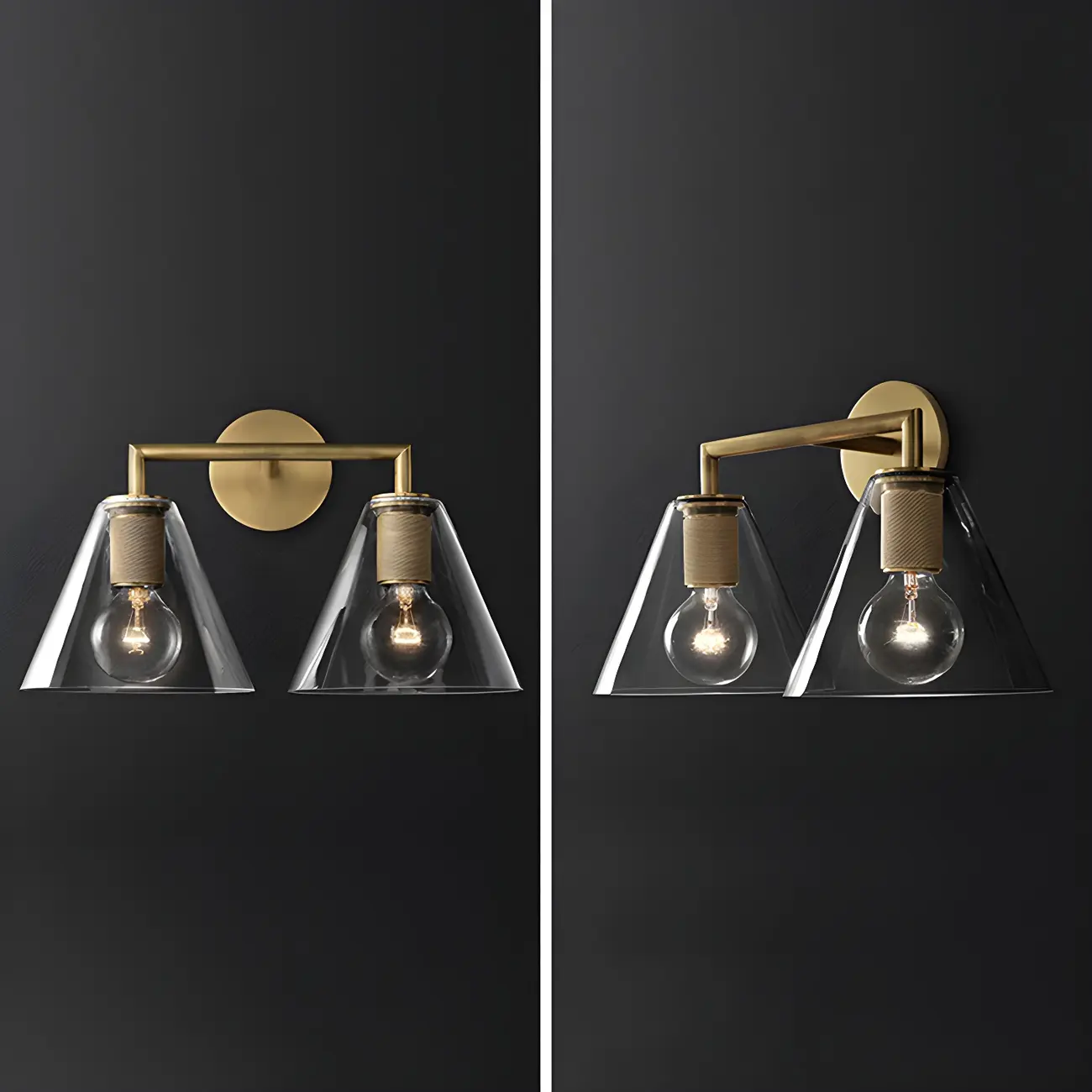 Industrial Cone Glass Wall Sconce with Brass/Black Finish  Image - 10 | homeyfad
