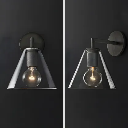 Industrial Cone Glass Wall Sconce with Brass/Black Finish  Image - 11