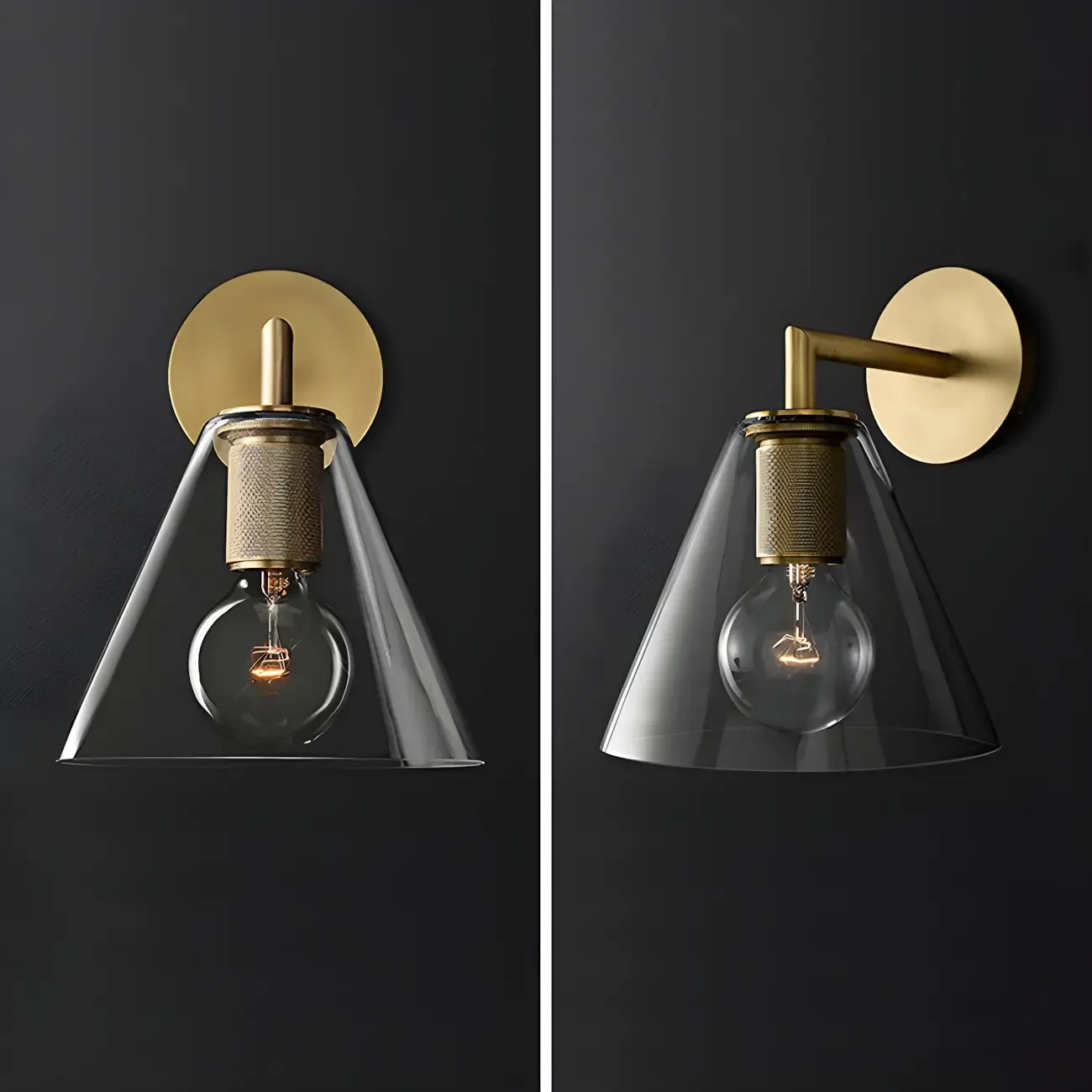 Industrial Cone Glass Wall Sconce with Brass/Black Finish  Image - 12