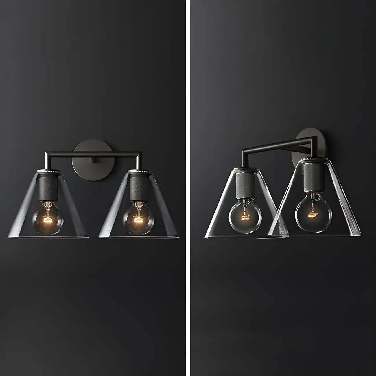 Industrial Cone Glass Wall Sconce with Brass/Black Finish  Image - 13