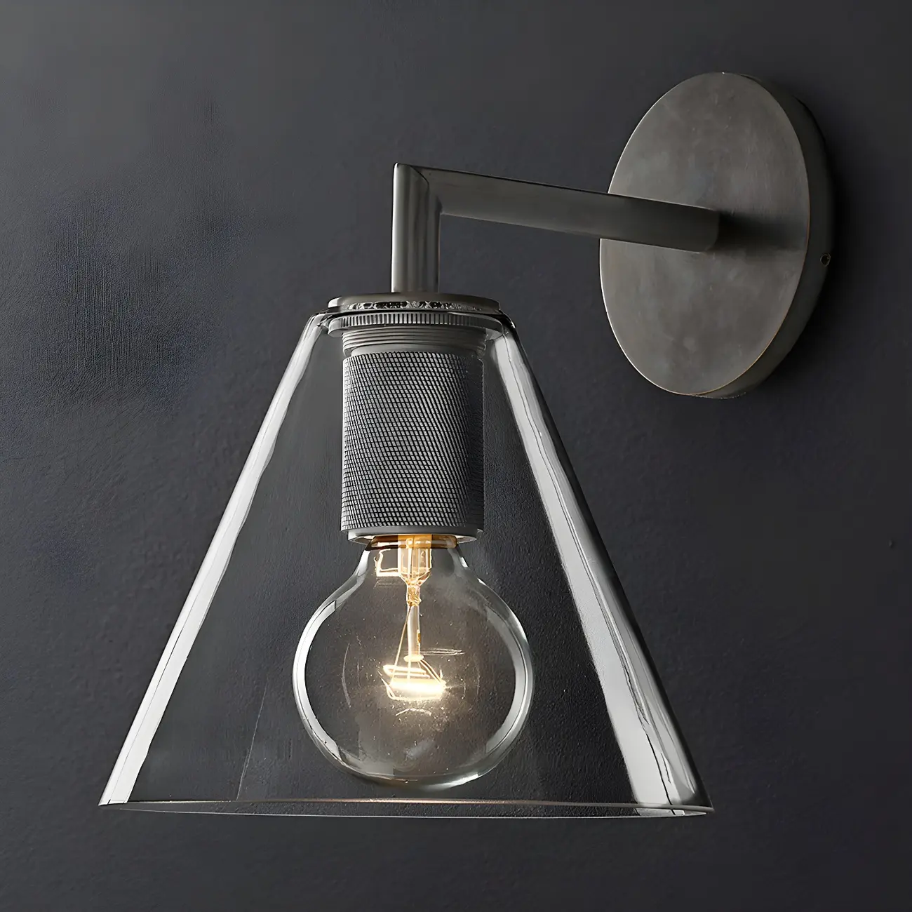 Industrial Cone Glass Wall Sconce with Brass/Black Finish  Image - 14 | homeyfad