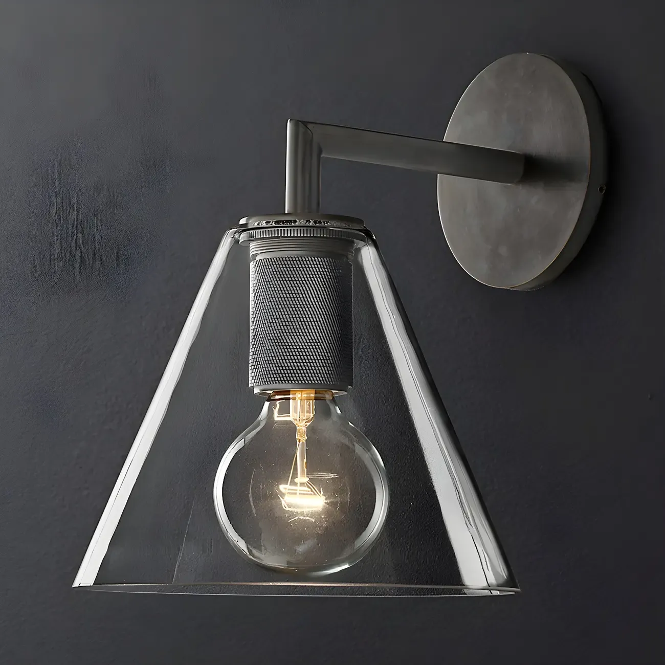 Industrial Cone Glass Wall Sconce with Brass/Black Finish  Image - 14