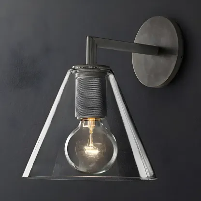 Industrial Cone Glass Wall Sconce with Brass/Black Finish  Image - 14