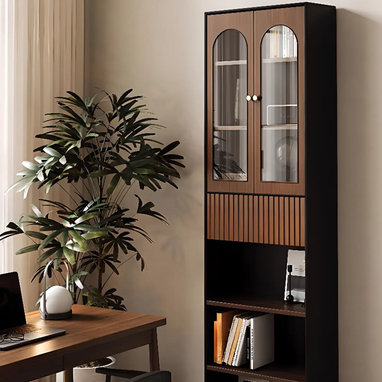 Tall French Country Display Wooden Bookcase with Cushioned Bench Image - 1 | homeyfad