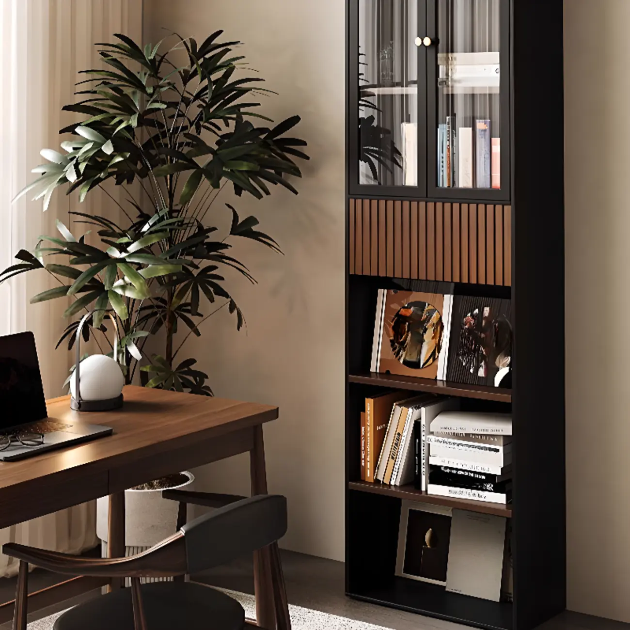 Tall French Country Display Wooden Bookcase with Cushioned Bench Image - 3 | homeyfad