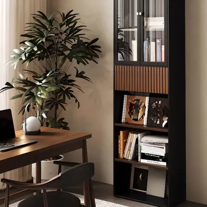 Tall French Country Display Wooden Bookcase with Cushioned Bench Image - 3