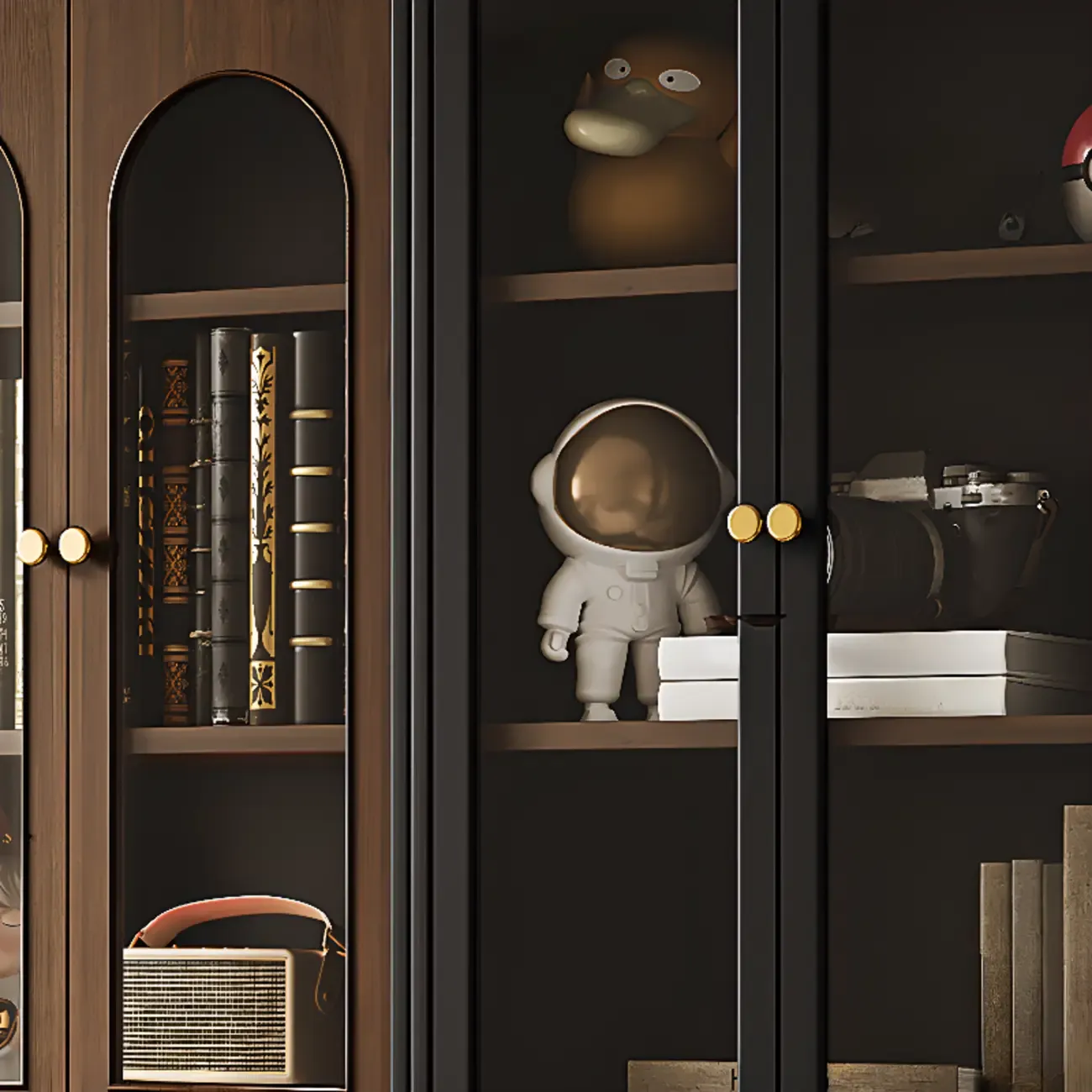 Tall French Country Display Wooden Bookcase with Cushioned Bench Image - 9