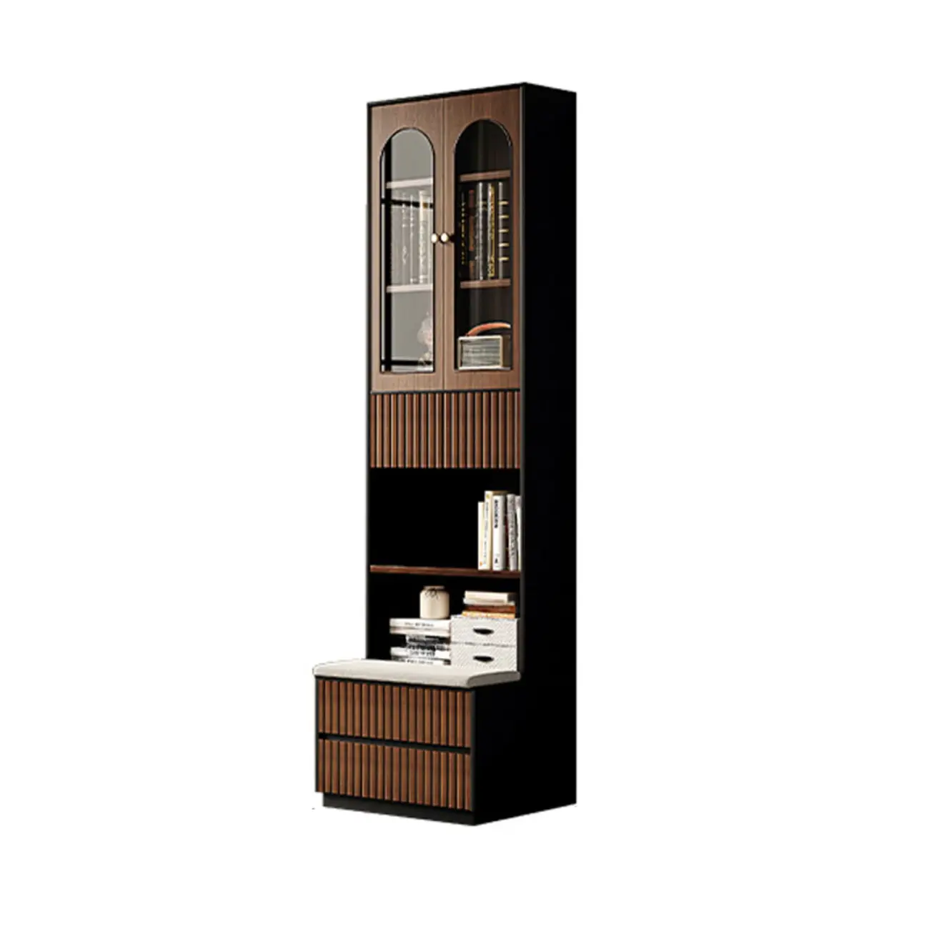 Tall French Country Display Wooden Bookcase with Cushioned Bench Image - 8 | homeyfad