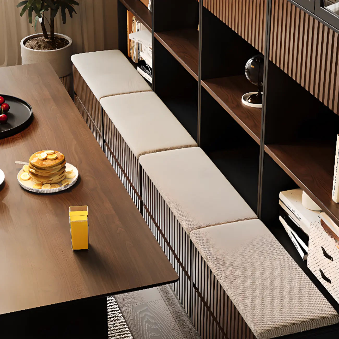 Tall French Country Display Wooden Bookcase with Cushioned Bench Image - 12 | homeyfad