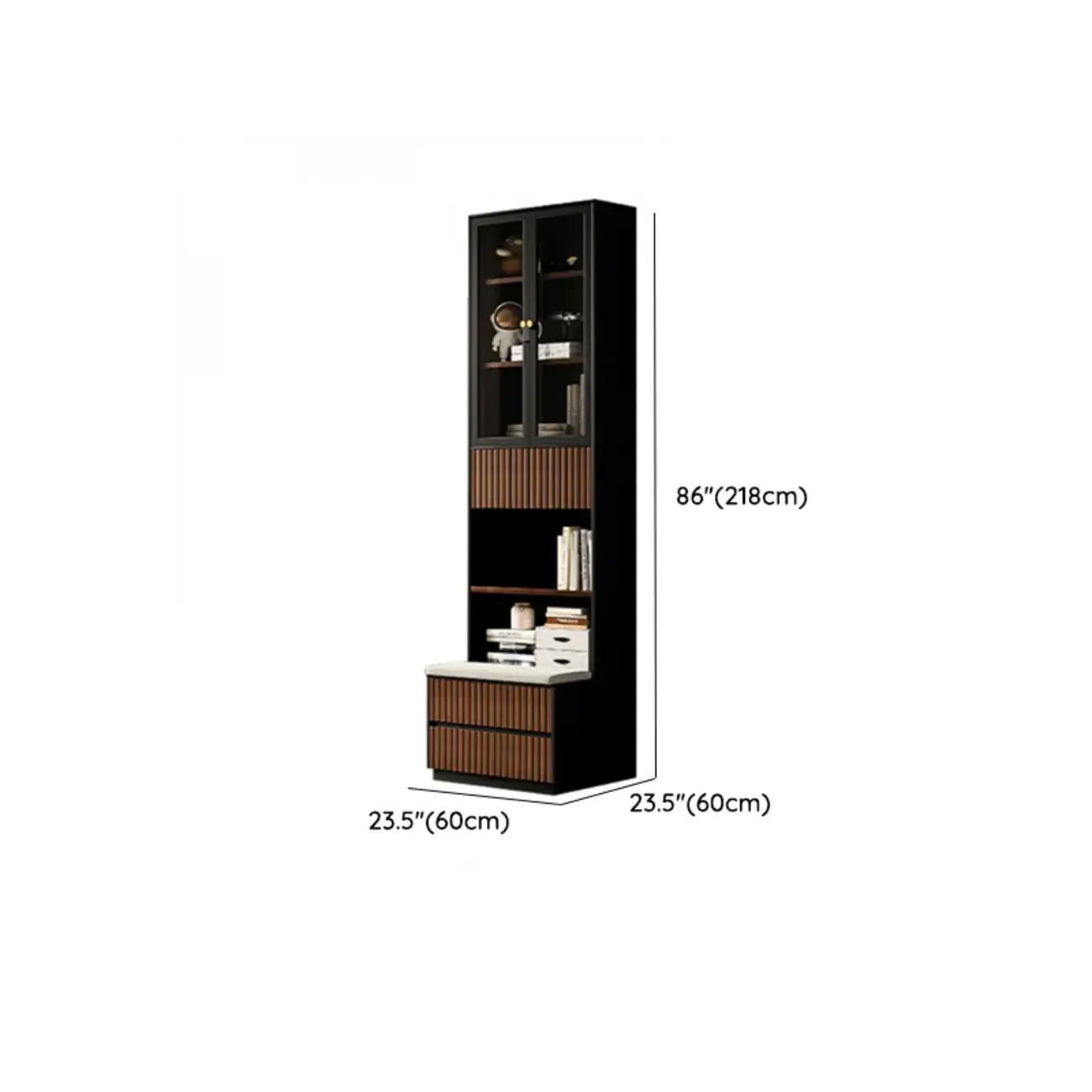 Tall French Country Display Wooden Bookcase with Cushioned Bench #size