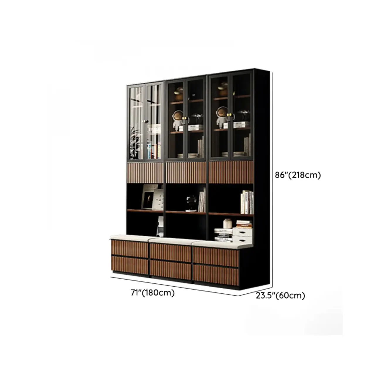 Tall French Country Display Wooden Bookcase with Cushioned Bench Image - 17 | homeyfad