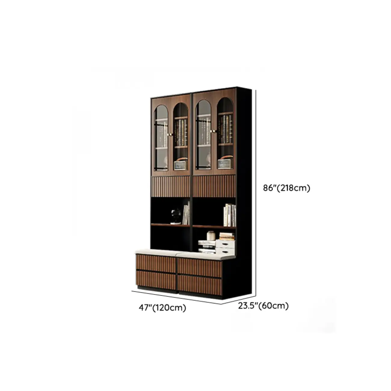 Tall French Country Display Wooden Bookcase with Cushioned Bench Image - 19 | homeyfad