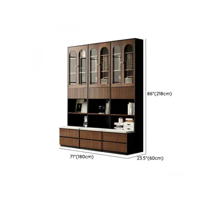 Tall French Country Display Wooden Bookcase with Cushioned Bench Image - 20