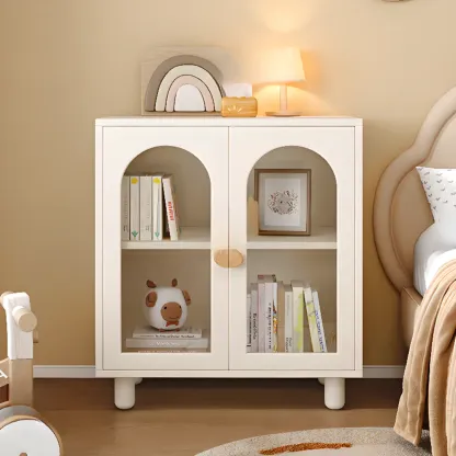 Modern White Short Wood Bookcase with Glass Doors Image - 4