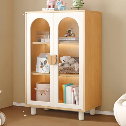 Modern White Short Wood Bookcase with Glass Doors Image - 5