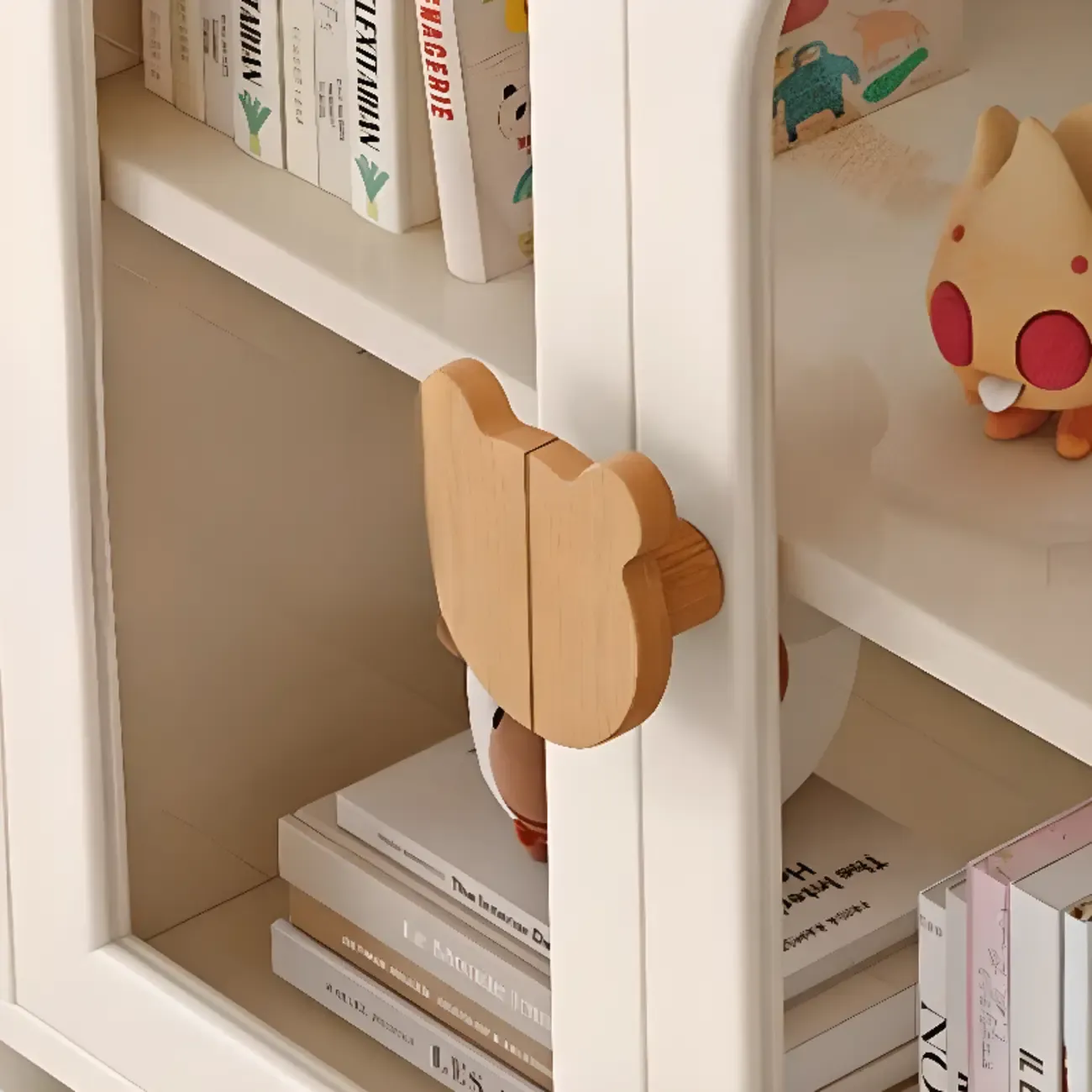 Modern White Short Wood Bookcase with Glass Doors Image - 6