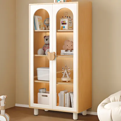 Modern White Short Wood Bookcase with Glass Doors Image - 7