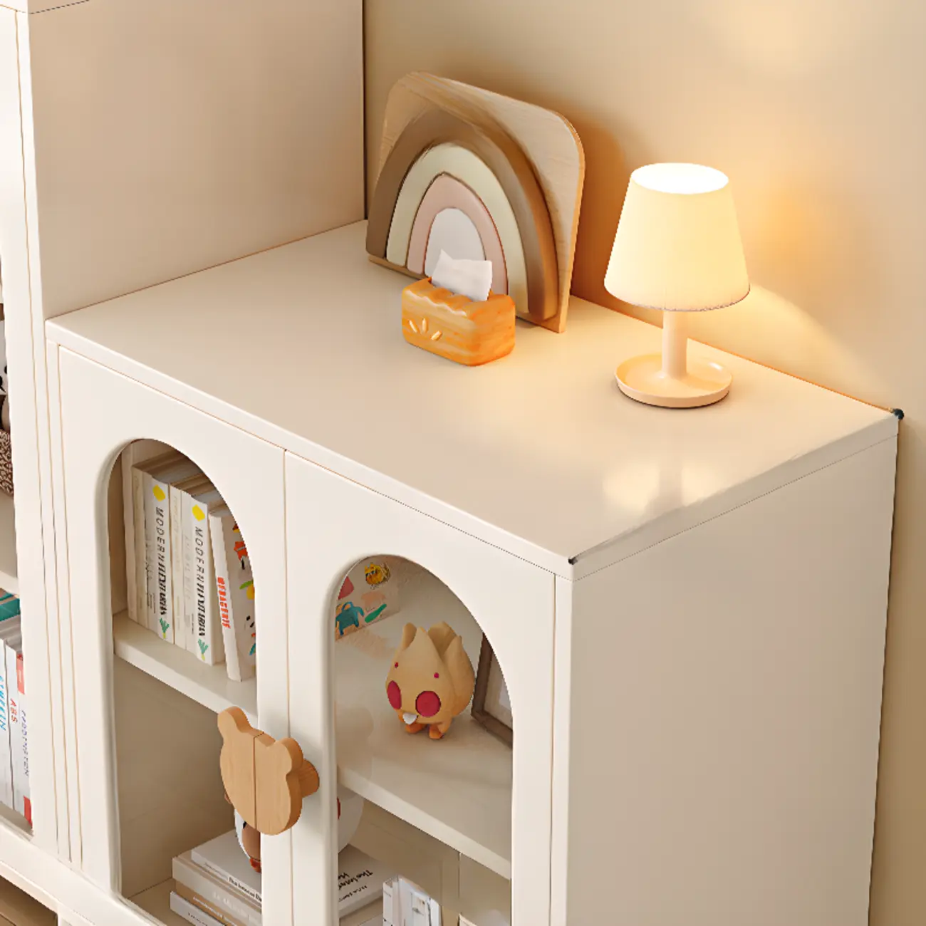 Modern White Short Wood Bookcase with Glass Doors Image - 8 | homeyfad