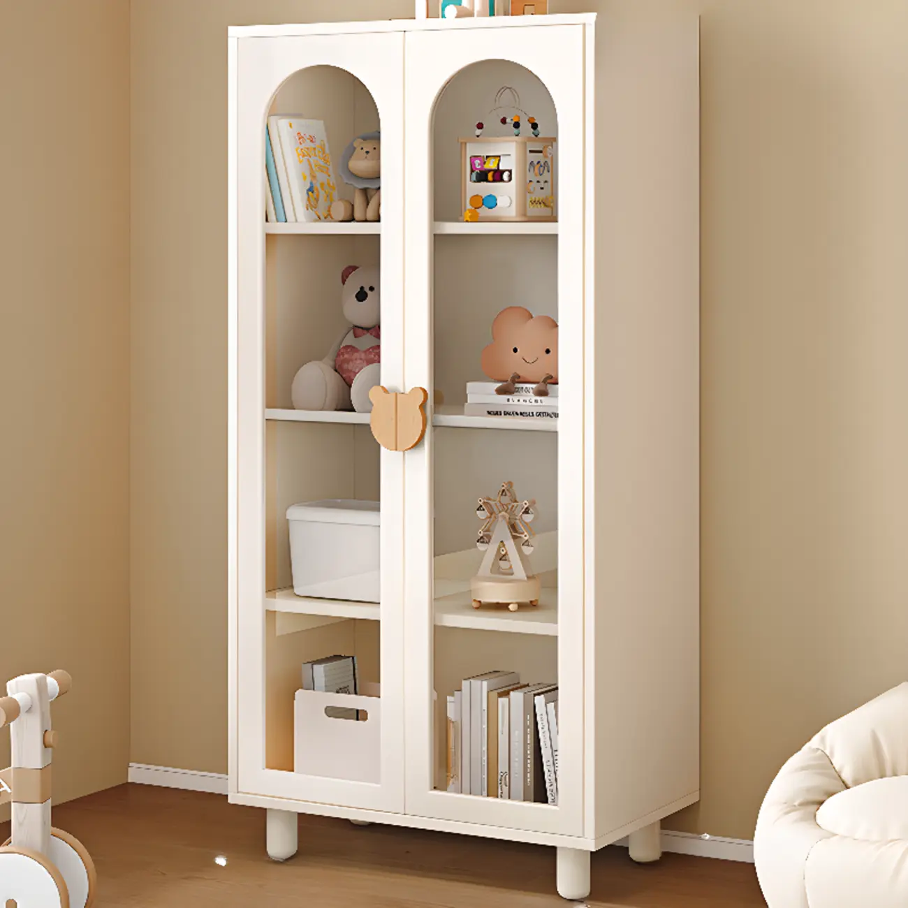 Modern White Short Wood Bookcase with Glass Doors Image - 9 | homeyfad