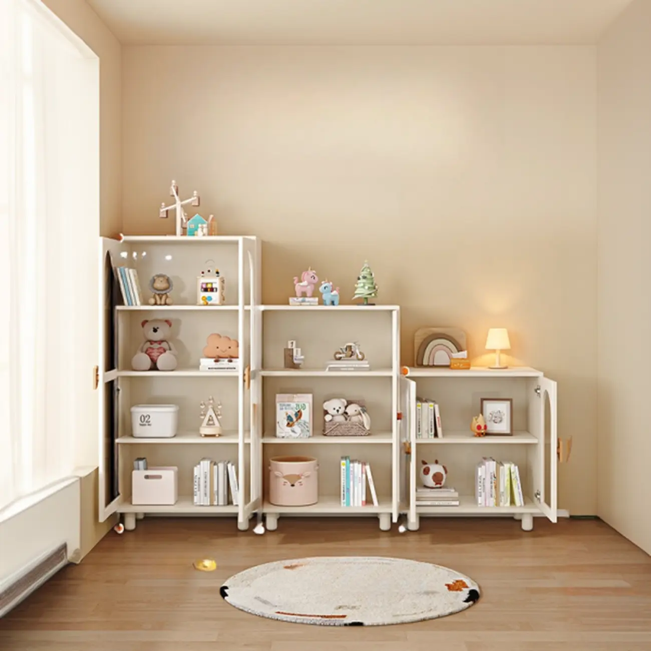 Modern White Short Wood Bookcase with Glass Doors Image - 13 | homeyfad