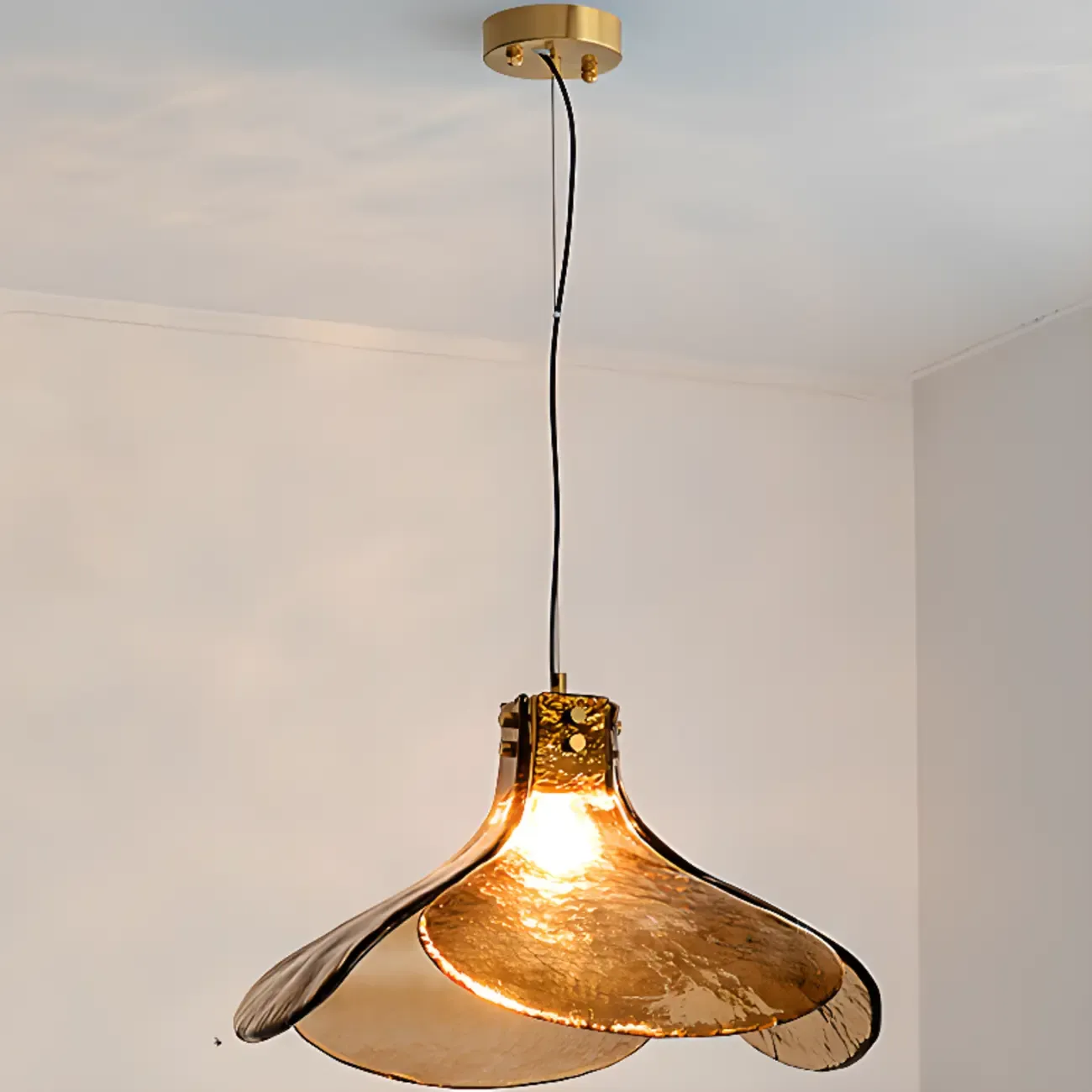 Modern Rope Amber Glass Hanging Pendant Lights for Kitchen Image - 3