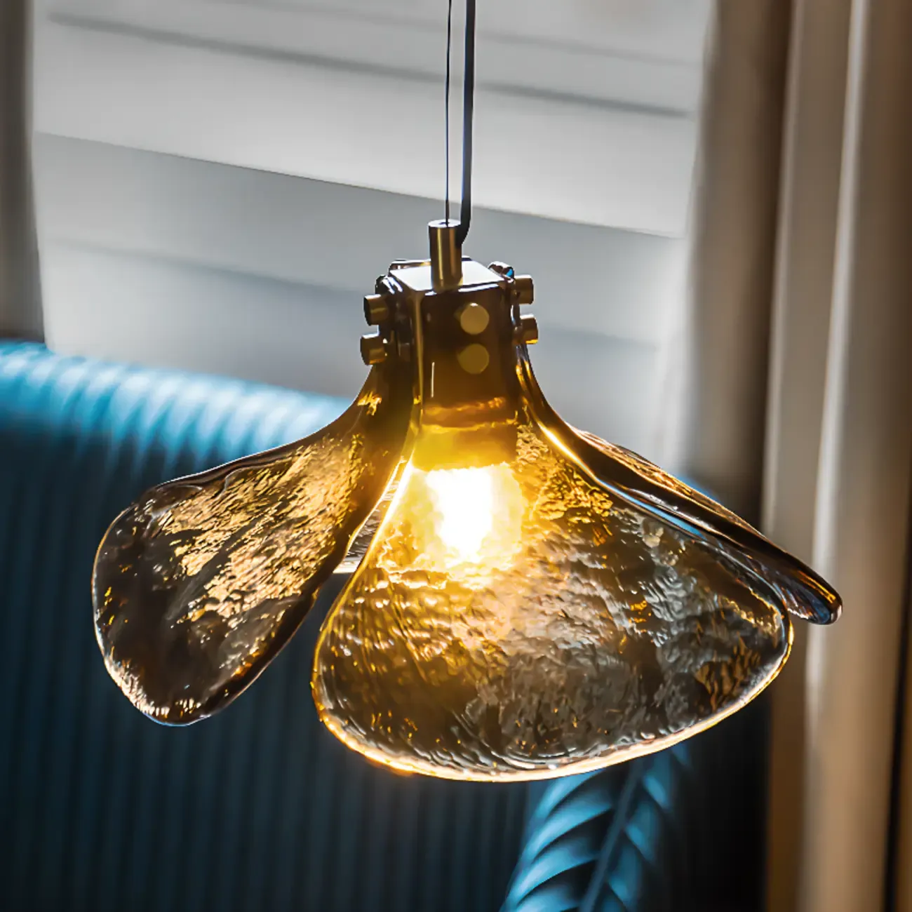 Modern Rope Amber Glass Hanging Pendant Lights for Kitchen Image - 4