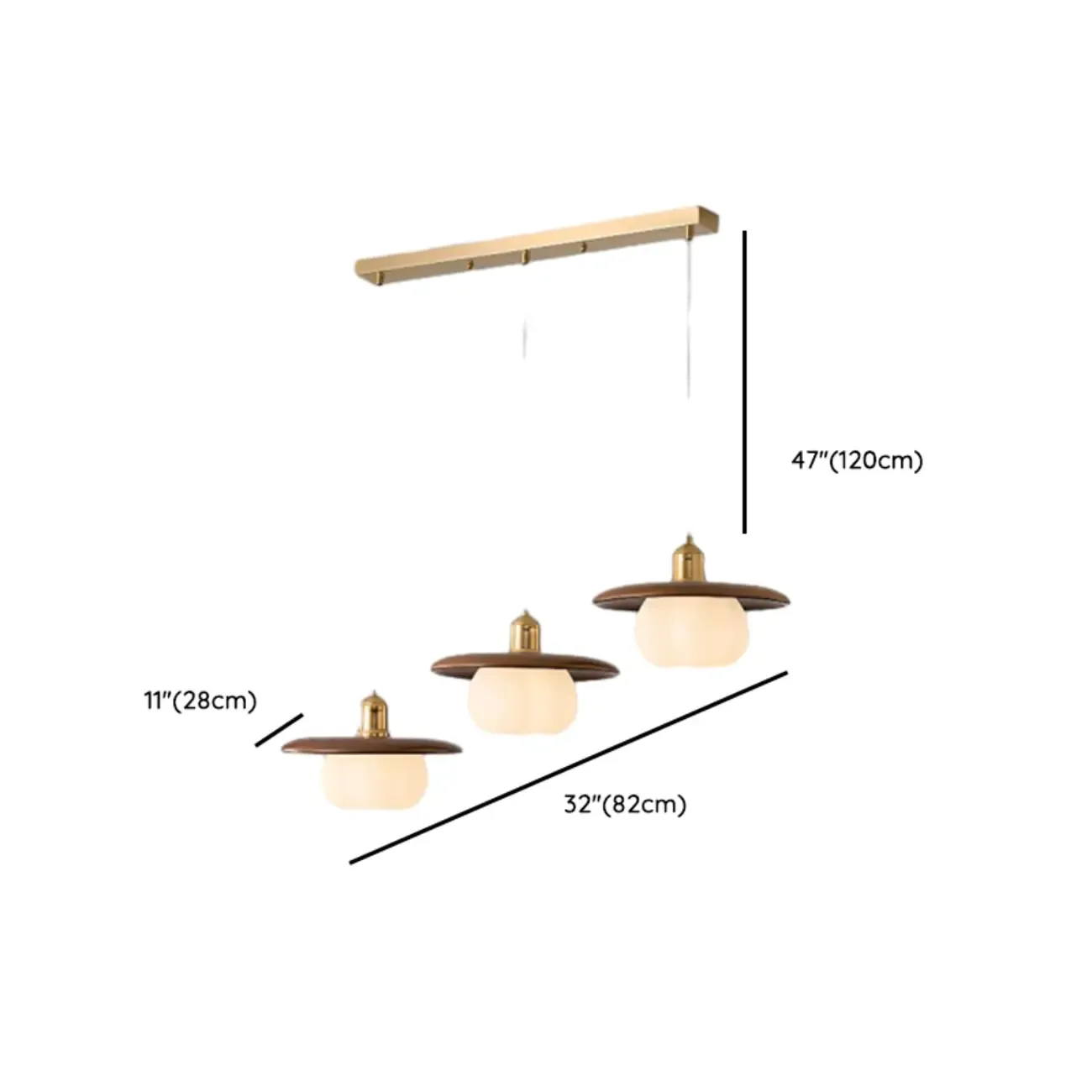 Geometric Dimmable 3-Light Acrylic LED Pendant Light Fixture  #size