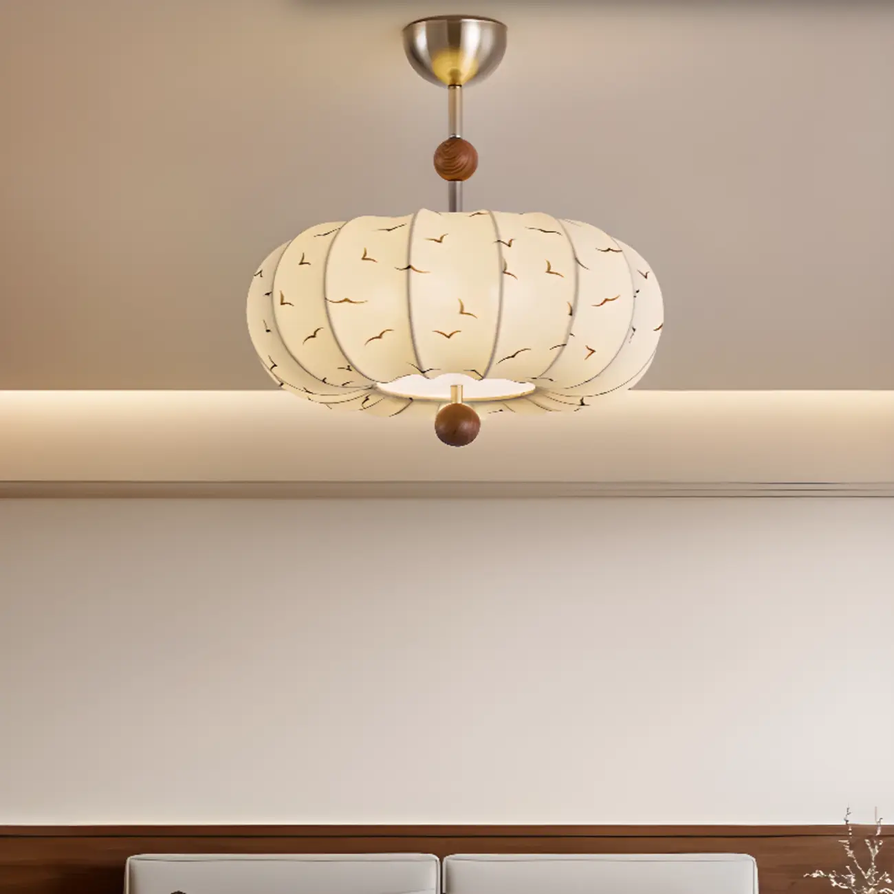 Modern Off-white Fabric Pendant Light with 5-Light & LED Image - 1 | homeyfad