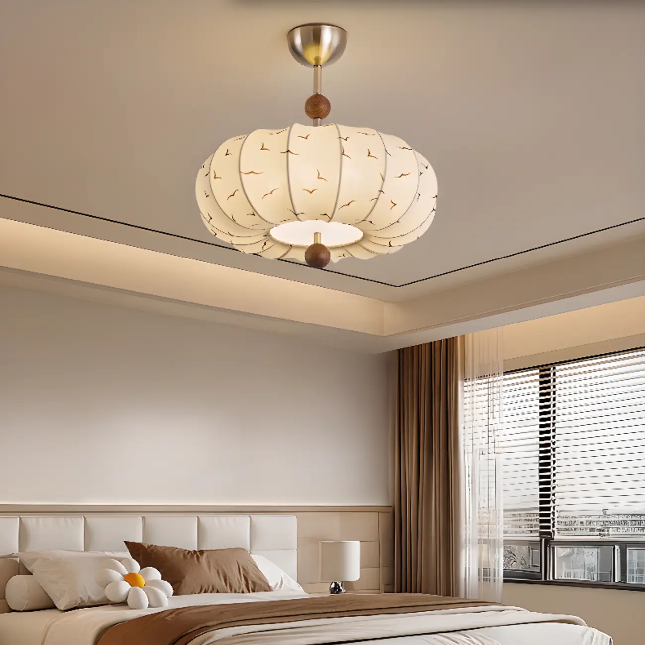 Modern Off-white Fabric Pendant Light with 5-Light & LED Image - 4 | homeyfad