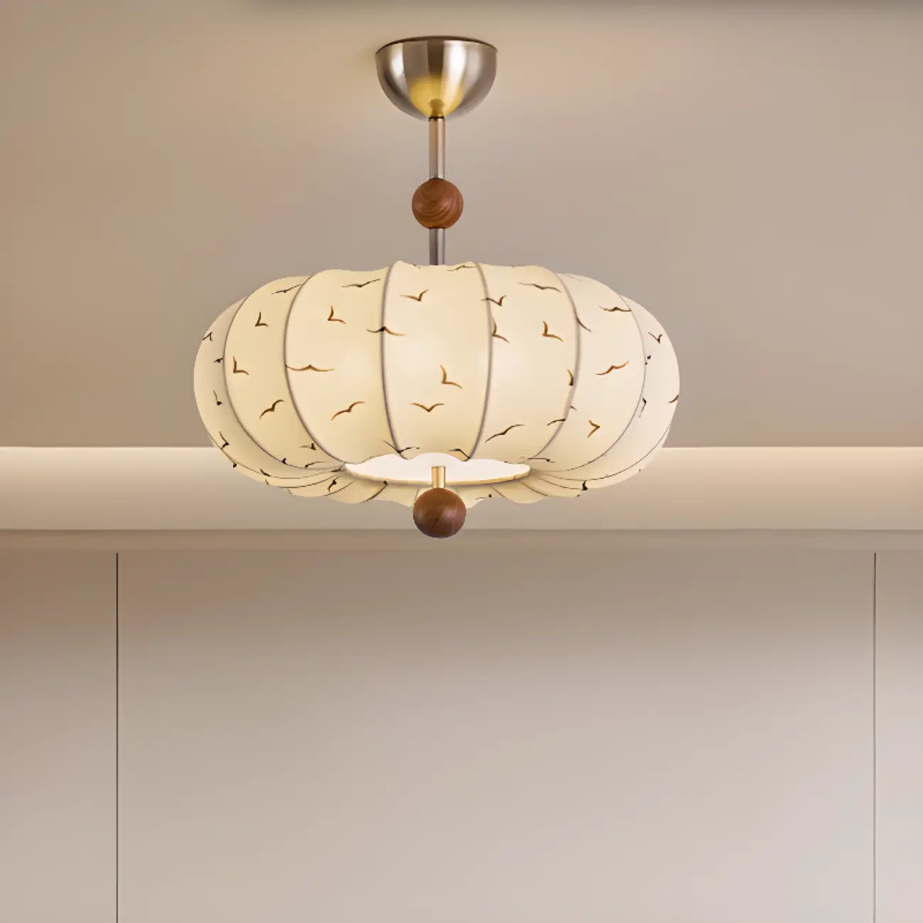 Modern Off-white Fabric Pendant Light with 5-Light & LED Image - 5 | homeyfad