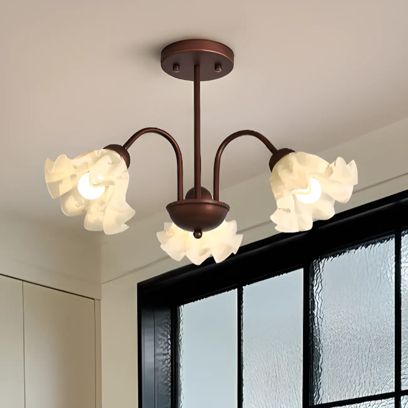 Geometric Art 3/8 Light Glass LED Chandelier for Dining Area Image - 1