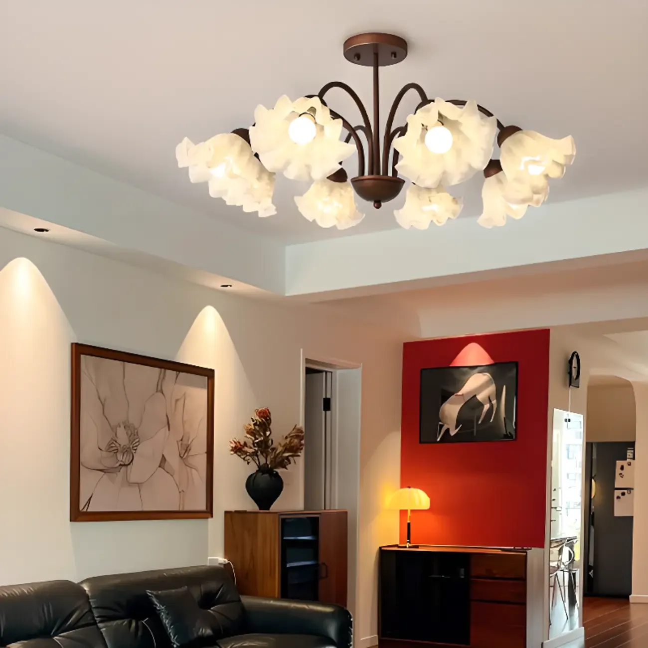 Geometric Art 3/8 Light Glass LED Chandelier for Dining Area Image - 4