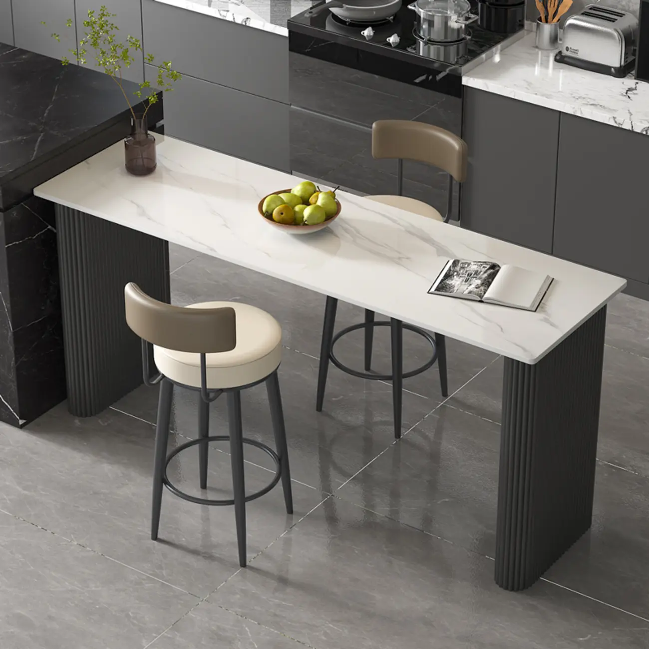 Glam White Stone Metal Striped Pillar Bar Tables Image - 2 | homeyfad