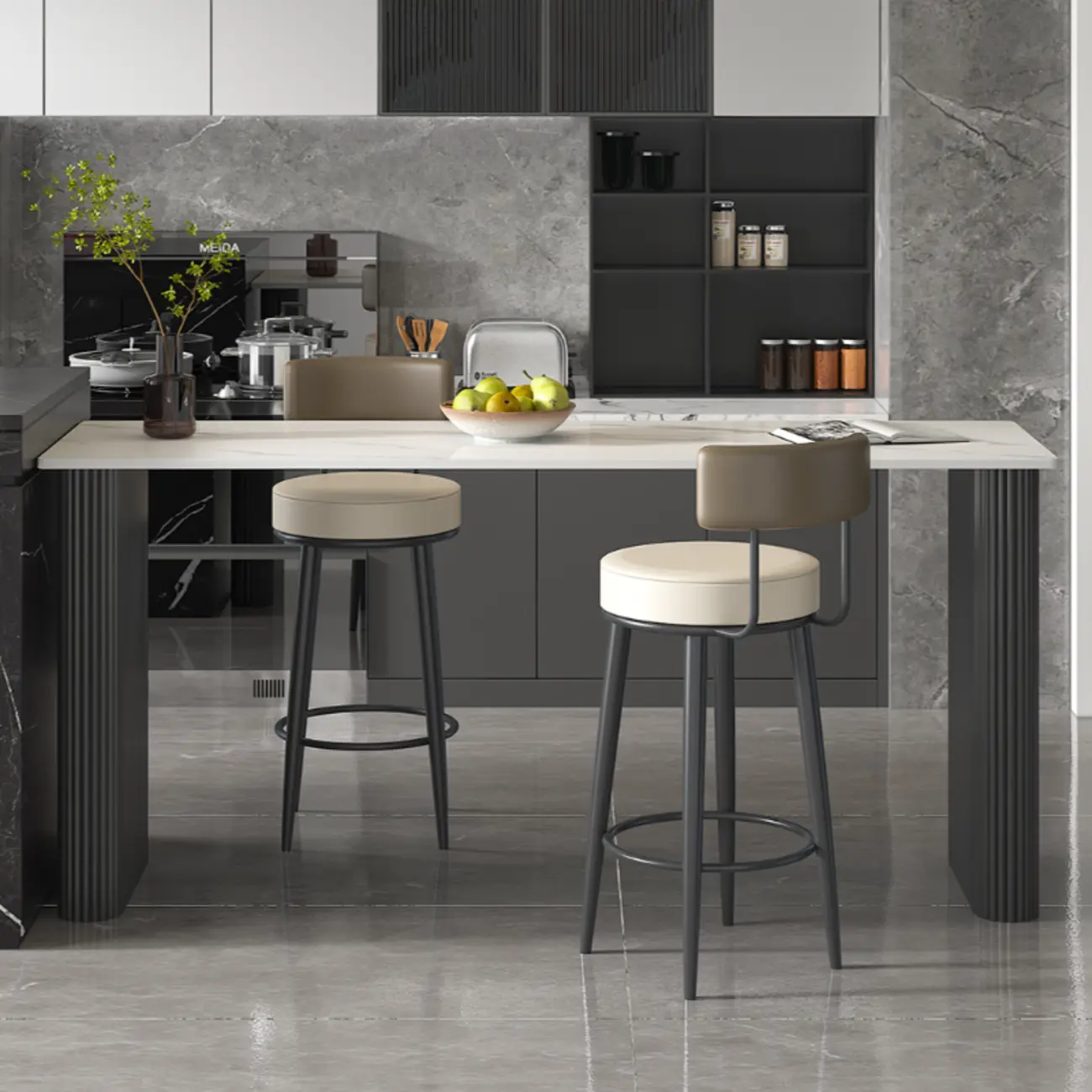 Glam White Stone Metal Striped Pillar Bar Tables Image - 8 | homeyfad