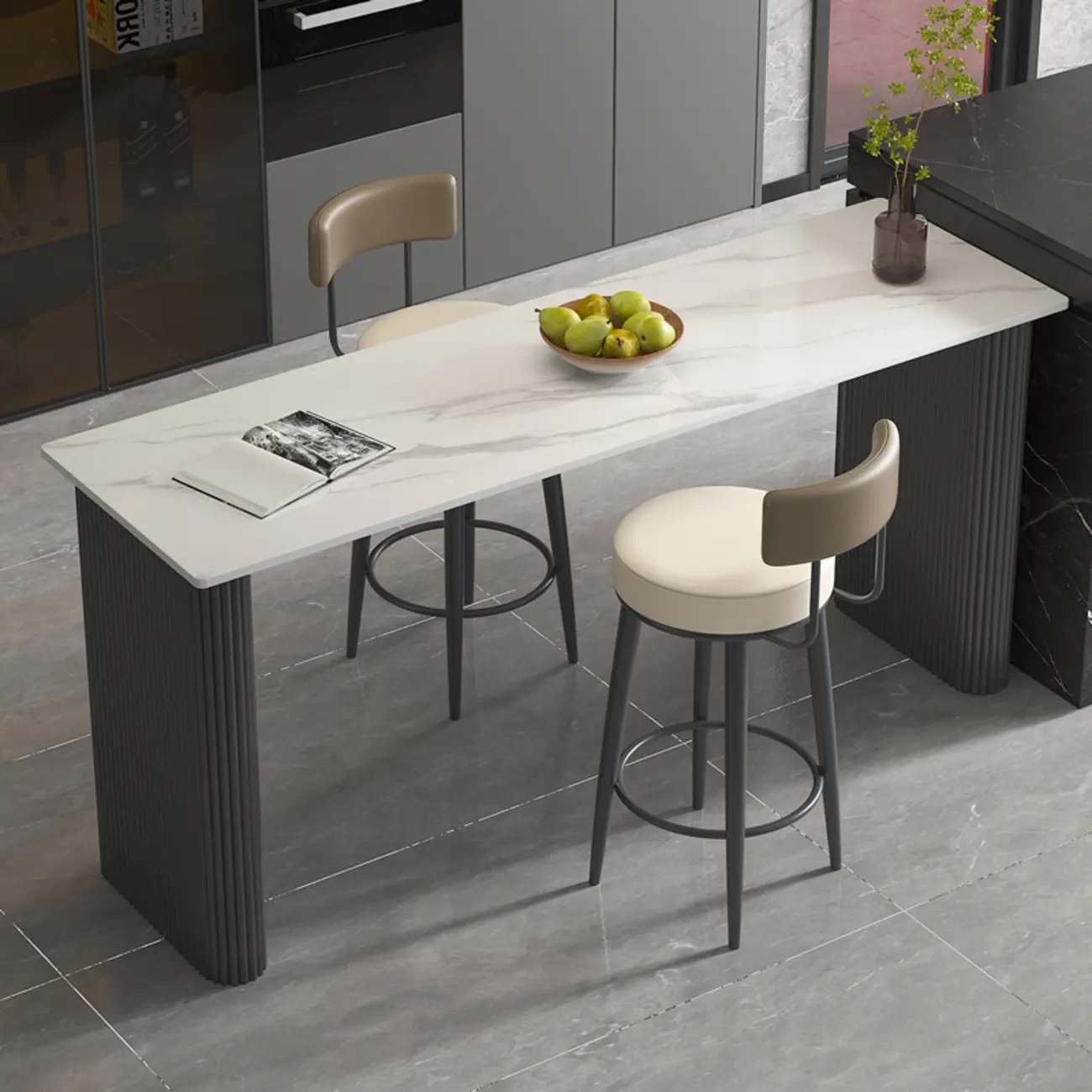 Glam White Stone Metal Striped Pillar Bar Tables Image - 9 | homeyfad