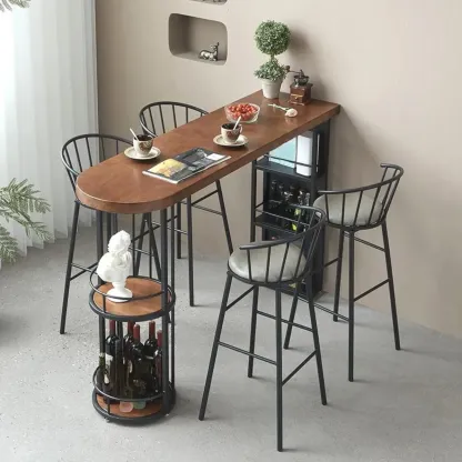 Vintage Brown Wooden Black Iron Shelves Storage Bar Tables Image - 1